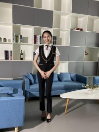 BD-MO-094  設計三粒扣收腰前台制服   訂購酒店前台制服   職業套裝    修身顯瘦   前台制服設計公司